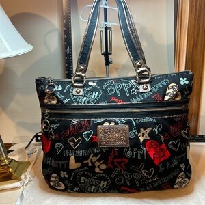 Coach Black and Red Poppy Print Bag